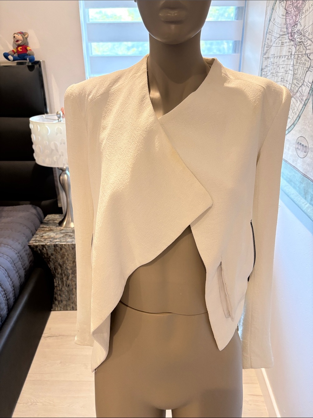 Helmut Lang Cream Draped Open Front Blazer